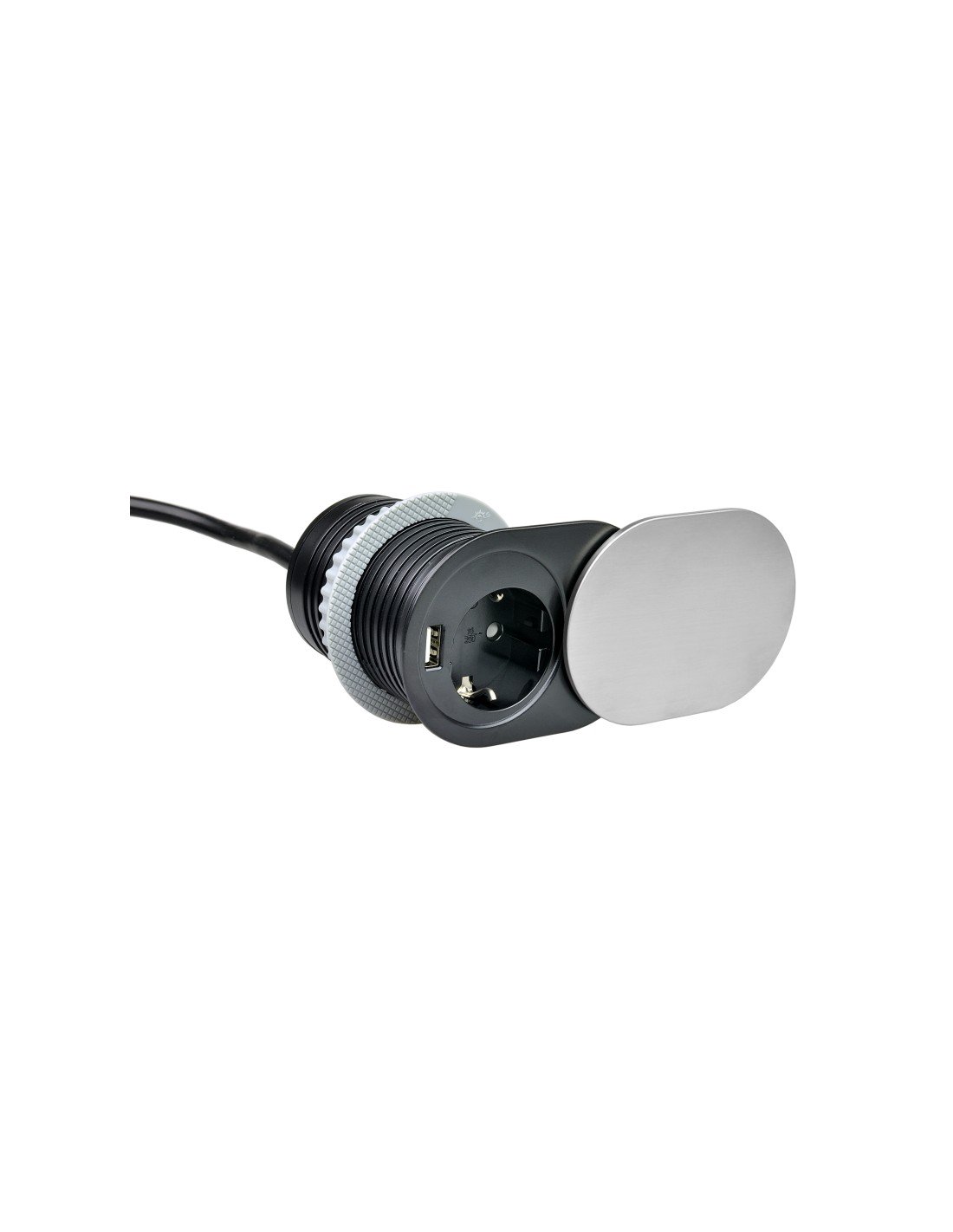 Ilgiklis montuojamas balde 1x Schuko, 1xUSB (krovimui 5V 2.4A) 1.9m šlifuoto plieno Design Light