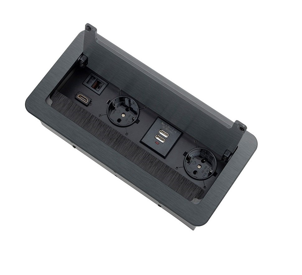 Ilgiklis montuojamas balde INBOX, 2x Schuko, 1x USB A, 1x USB-C, HDMI, RJ45, su 3m ilgio laidu