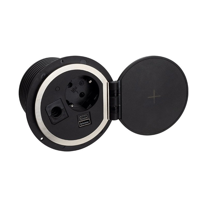 Ilgiklis montuojamas balde SAMBO BOX, 1x Schuko, 1x USB A, 1x USB C, su 1.8m laidu, juodas SAMBOBOX