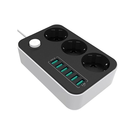 Šakotuvas ColorWay 3 EU plugs/6USB Blac CW-CHE36B 1.8m,Black