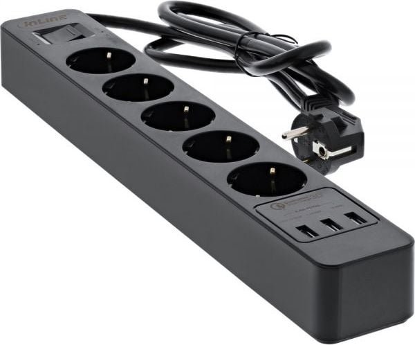 Power strip InLine overvoltage 5 sockets 1.5 m black (16491U)