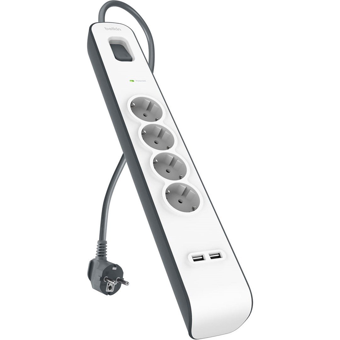 BELKIN MAITINIMO JUOSTA 525J, 4X SCHUKO, 2X USB-A, 2M