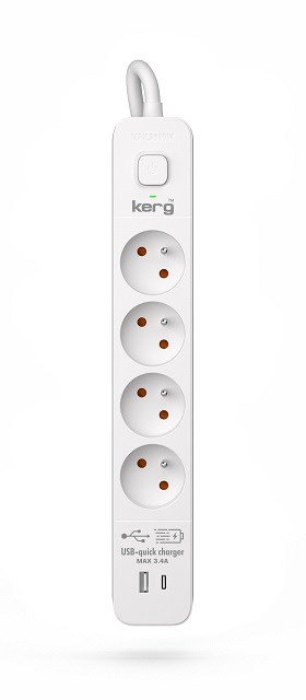 KERG maitinimo juosta su jungikliu - 4 USBC+USBA lizdai 16A 1,5m