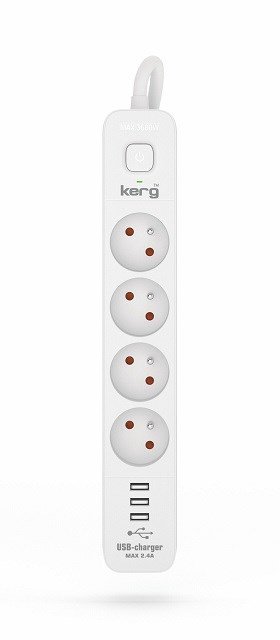 KERG maitinimo juosta su jungikliu - 4 lizdai 3USB 16A 1,5 m