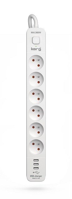 KERG maitinimo juosta su jungikliu - 6 lizdai 3USB 16A 1,5 m