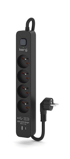 KERG maitinimo juosta su jungikliu - 4 USBC+USBA lizdai 16A 3m juoda