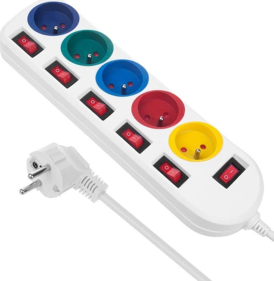 Power strip Maclean Power strip Maclean, 5 socket extender, with switches, 250VAC/10A, 1.5m
