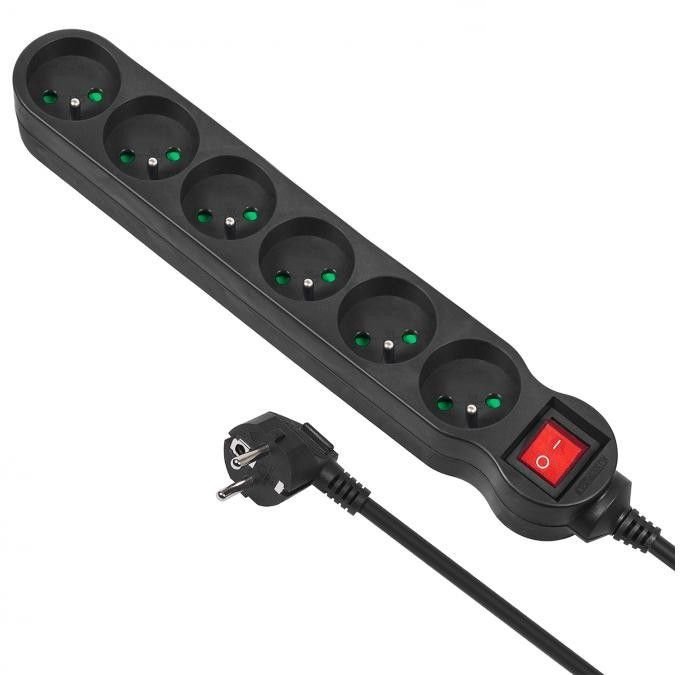 Power strip Maclean Energy 6 sockets 3 m black (MCE187)