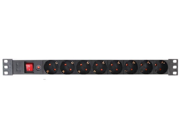 Maitinimo panelė 19'' 8x220V su jungikliu ir temperatūros saugikliu