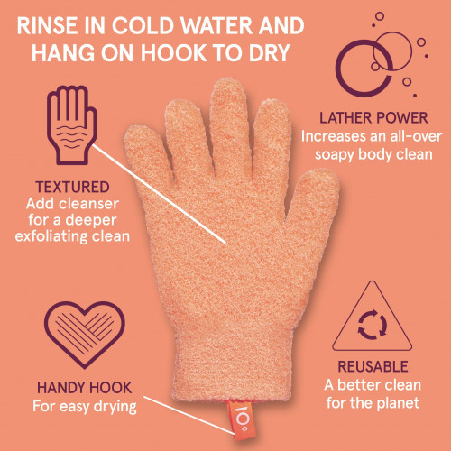 Cleanlogic Bath & Body Exfoliating Body Gloves Šveičiamosios kūno pirštinės, Coral