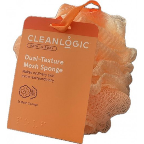 Cleanlogic Bath & Body Dual-Texture Mesh Sponge Kūno kempinė, Orange