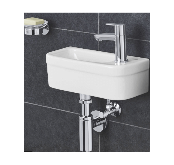 Grohe Euro Ceramic pakabinamas praustuvas, maišytuvas dešinėje pusėje, 370x180 mm. : Spalva - Balta blizgi