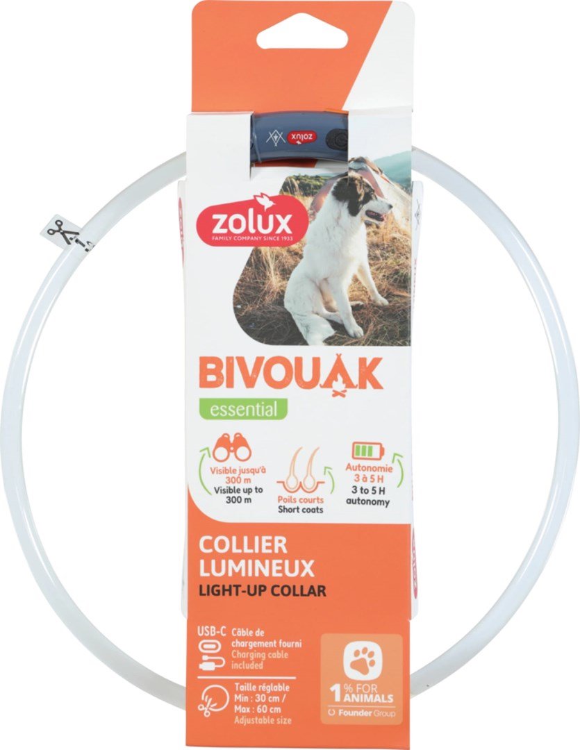 ZOLUX BIVOUAK LED Silikoninis skaidrus raudonas - antkaklis šuniui - 30-60 cm