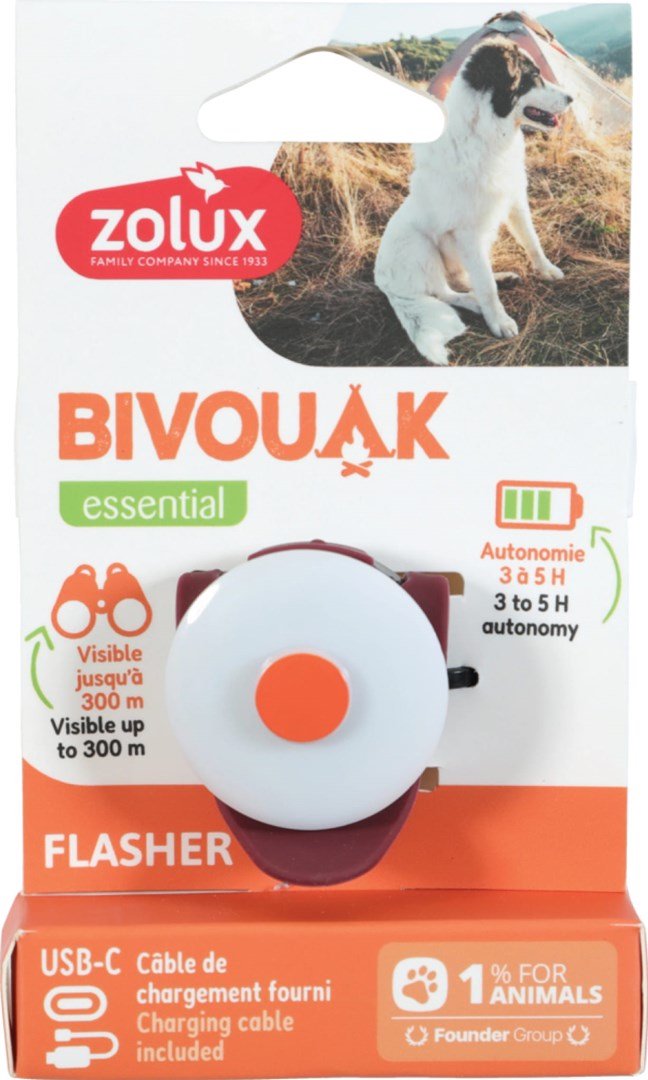 ZOLUX BIVOUAK Šviečiantis LED pakabukas ant antkaklio USB raudonas – šuns adresė – 8,9x3,7x1,9 cm