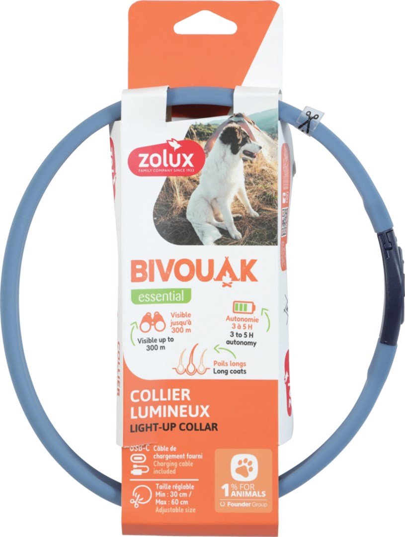 ZOLUX BIVOUAK LED Silikoninis mėlynas - antkaklis šuniui - 30-60 cm