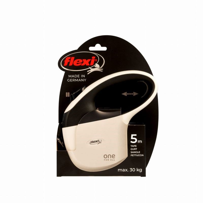 FLEXI One for All S balta - juoda - automatinis pavadėlis šunims iki 30 kg - 5 m