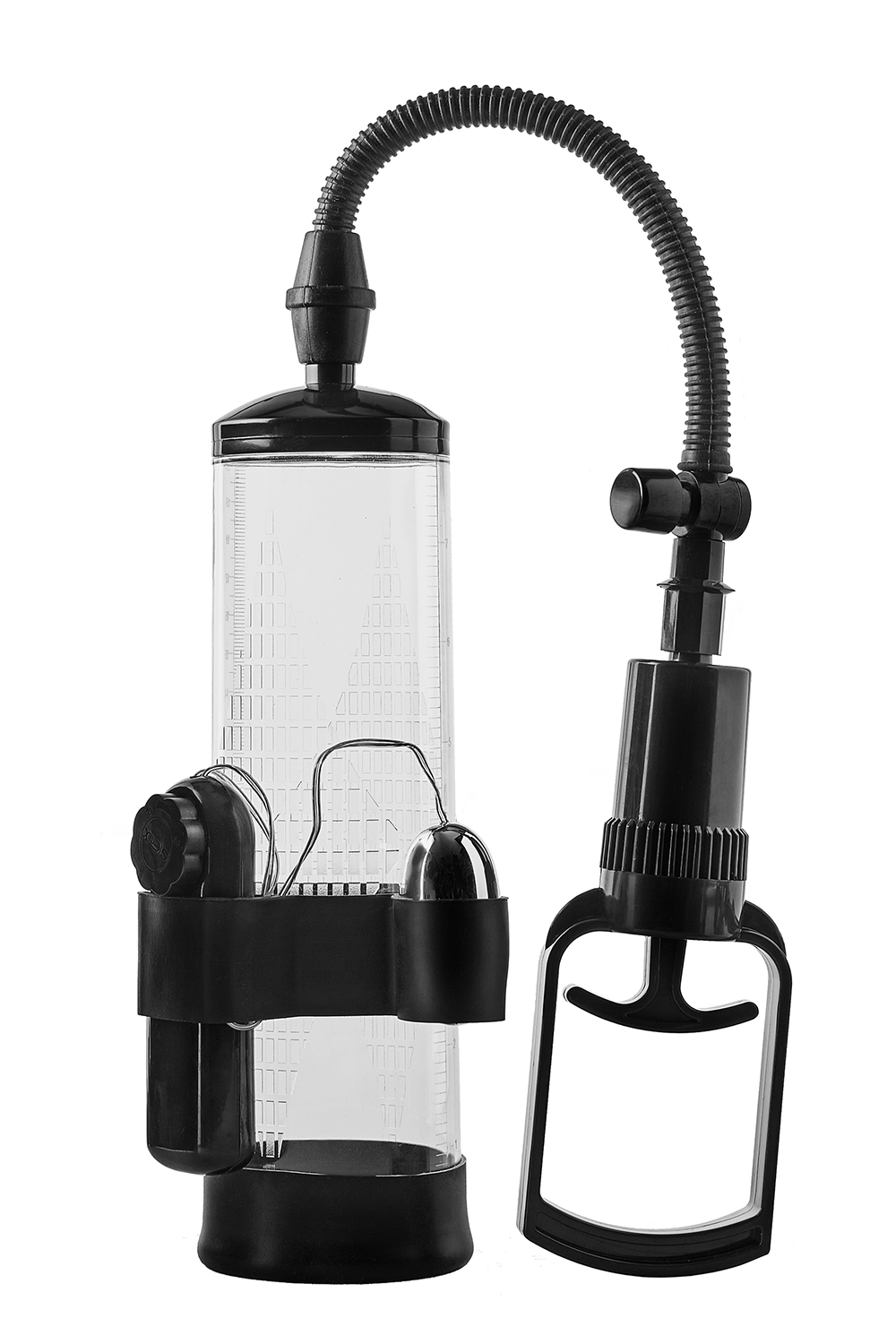 Penio pompa Ramrod Vibrating Penis Pump, juoda/skaidri