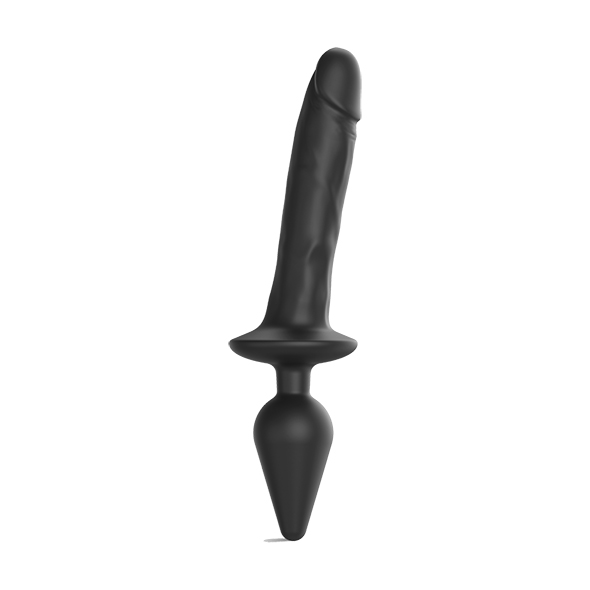 Varpos imitatorius Strap-On-Me Switch Plug-in Realistic Dildo Black XXL, juodas