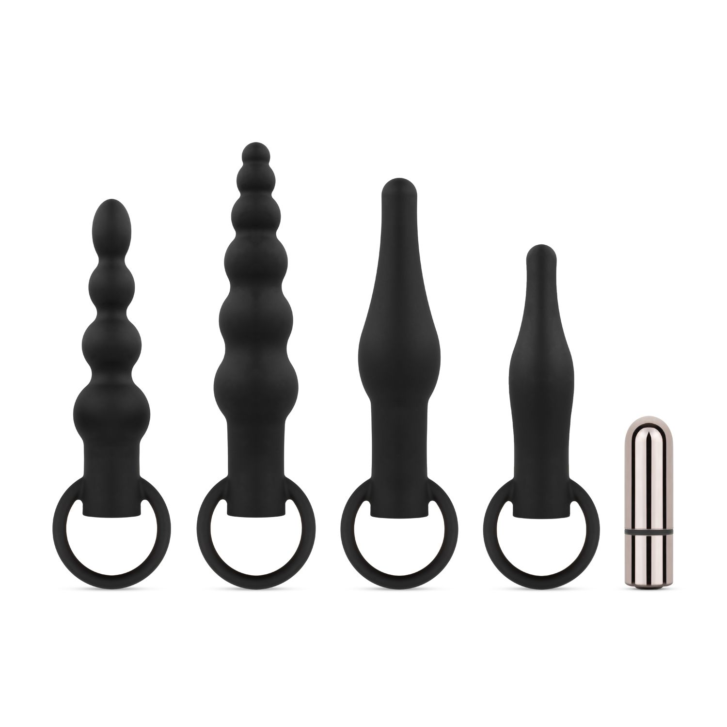 Anal Plug Set With Bullet Vibrator - Black