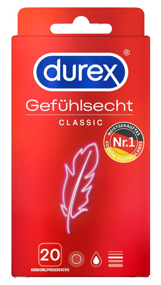 Prezervatyvai Durex Gefühlsecht Classic, 20 vnt.