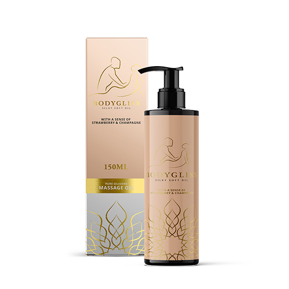 Masažo aliejus braškių ir šampano kvapo Bodygliss, 150 ml