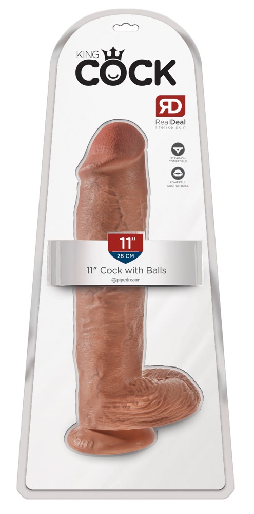 Falo imitatorius King Cock su sėklidėmis, rudas