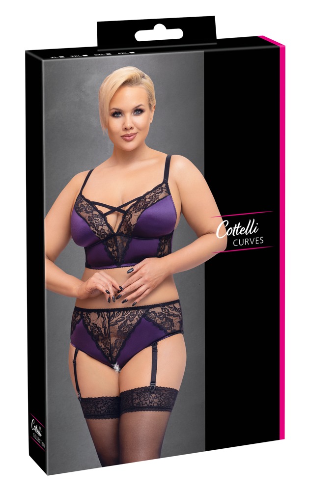 Seksualių apatinių komplektas Cottelli Curves, violetinis/juodas, 4XL