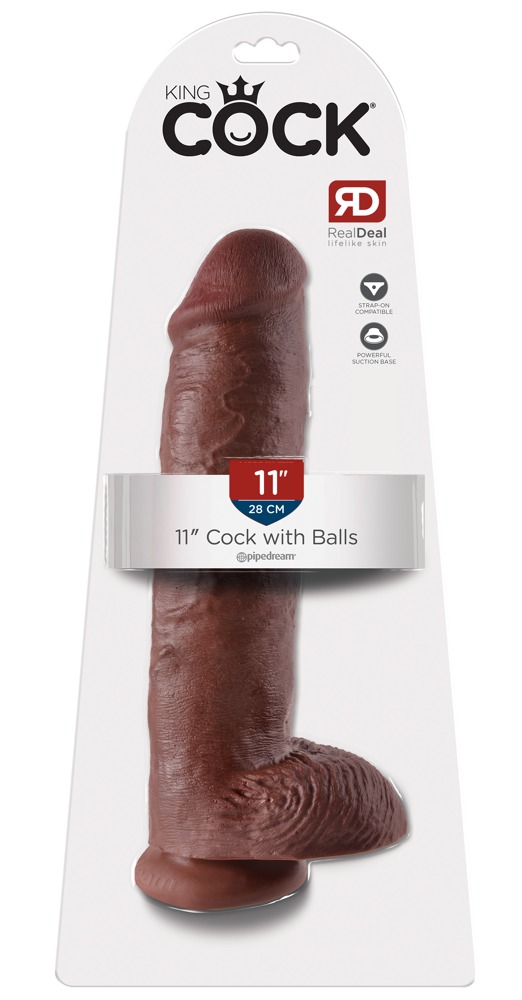 Falo imitatorius King Cock su sėklidėmis, rudas