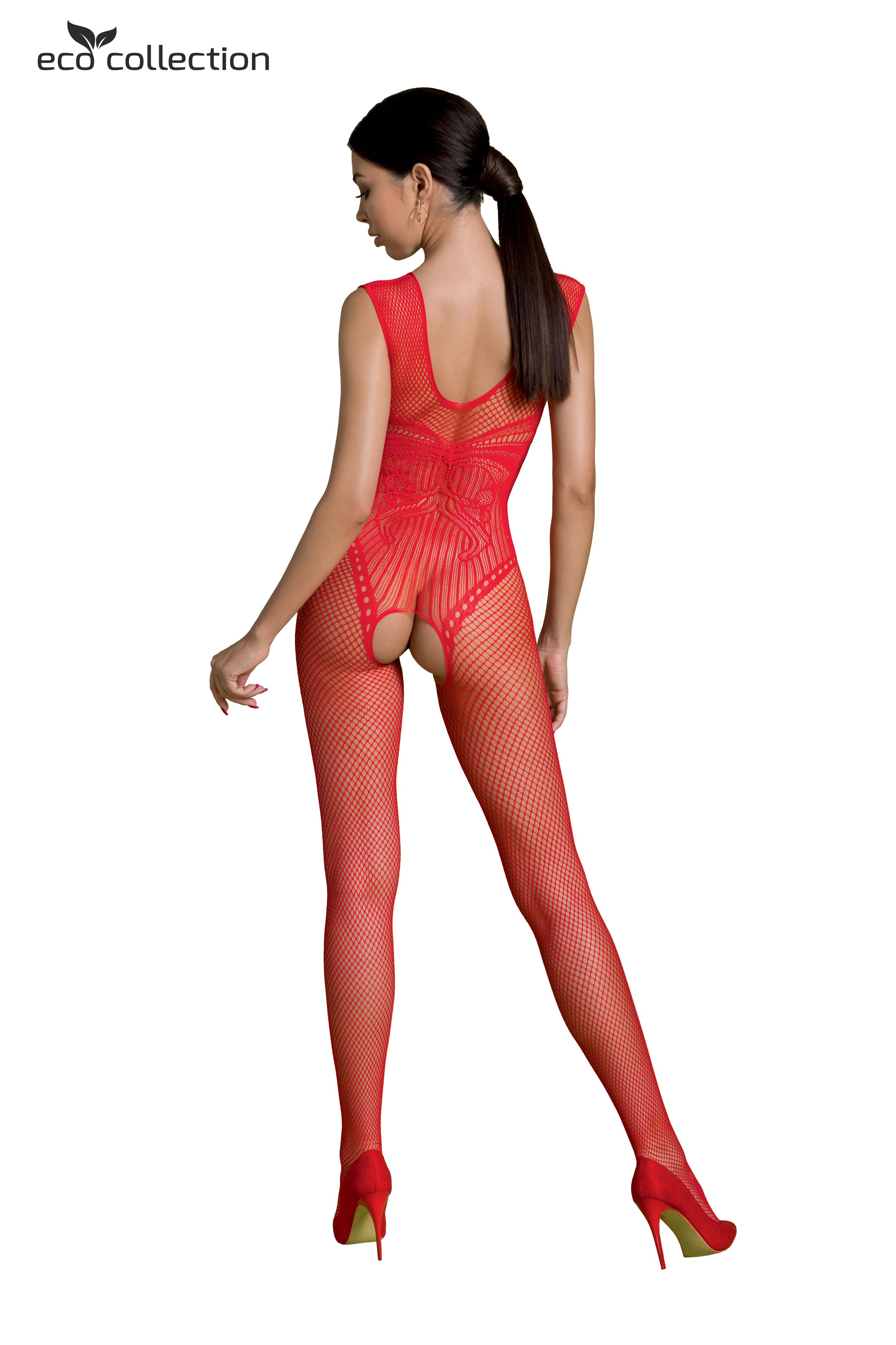 Seksualus kostiumas ECO Passion Crotchless Catsuit, raudonas