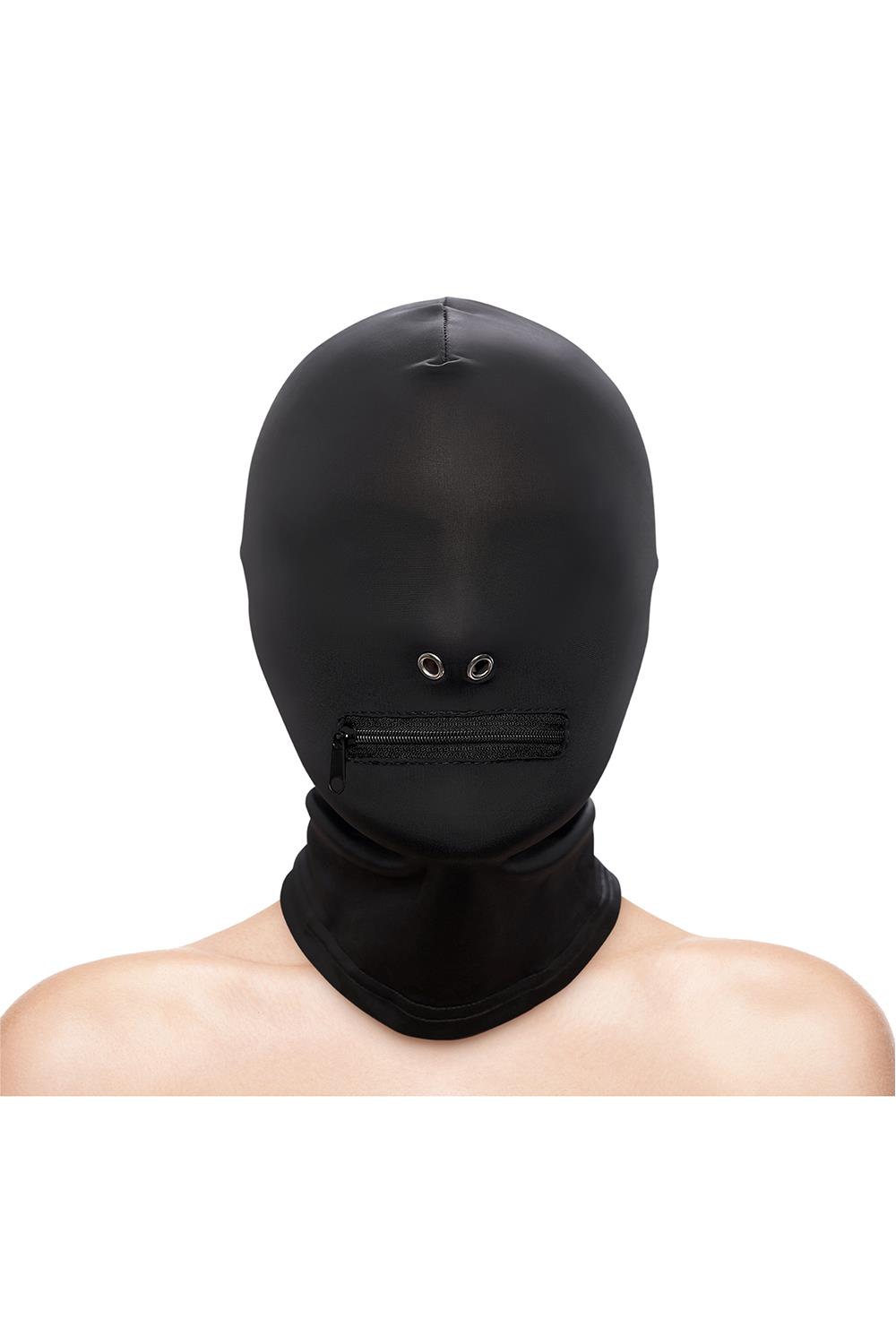FETISH & FASHION ZIPPERED MOUTH HOOD BLACK