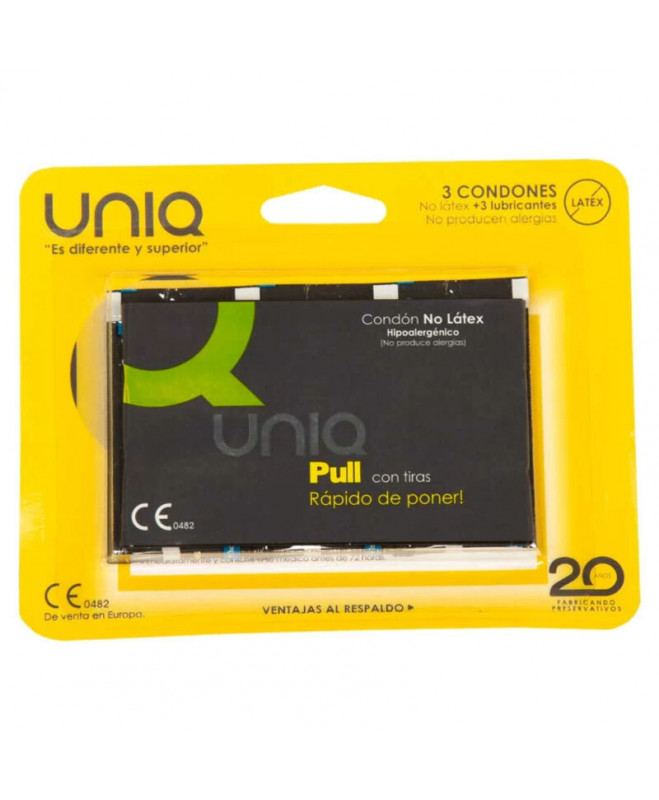 UNIQ PULL LATEX FREE CONDOMS WITH STRIPS 3 UNITS