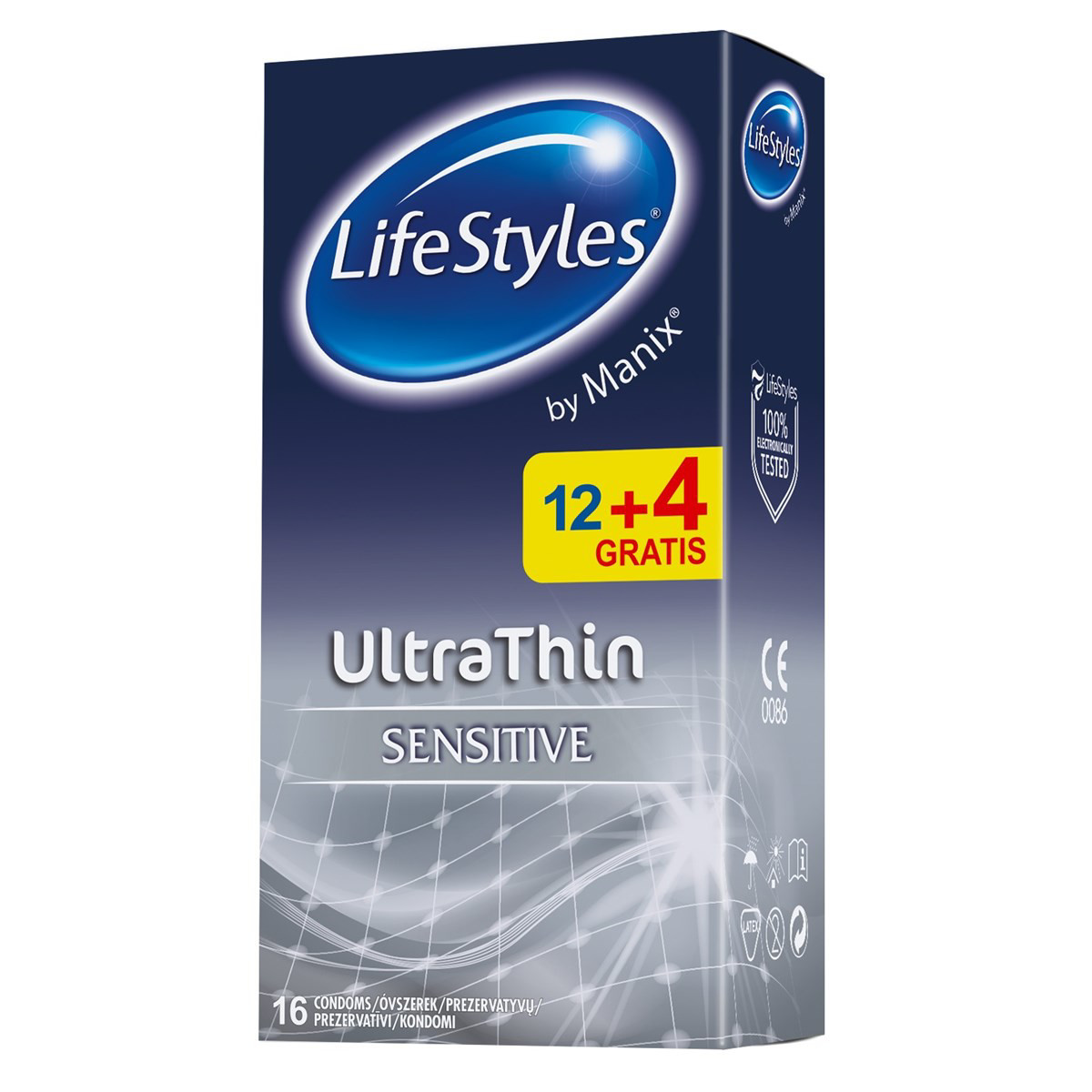 LIFESTYLES ULTRA THIN, prezervatyvai, 12 + 4 vnt.
