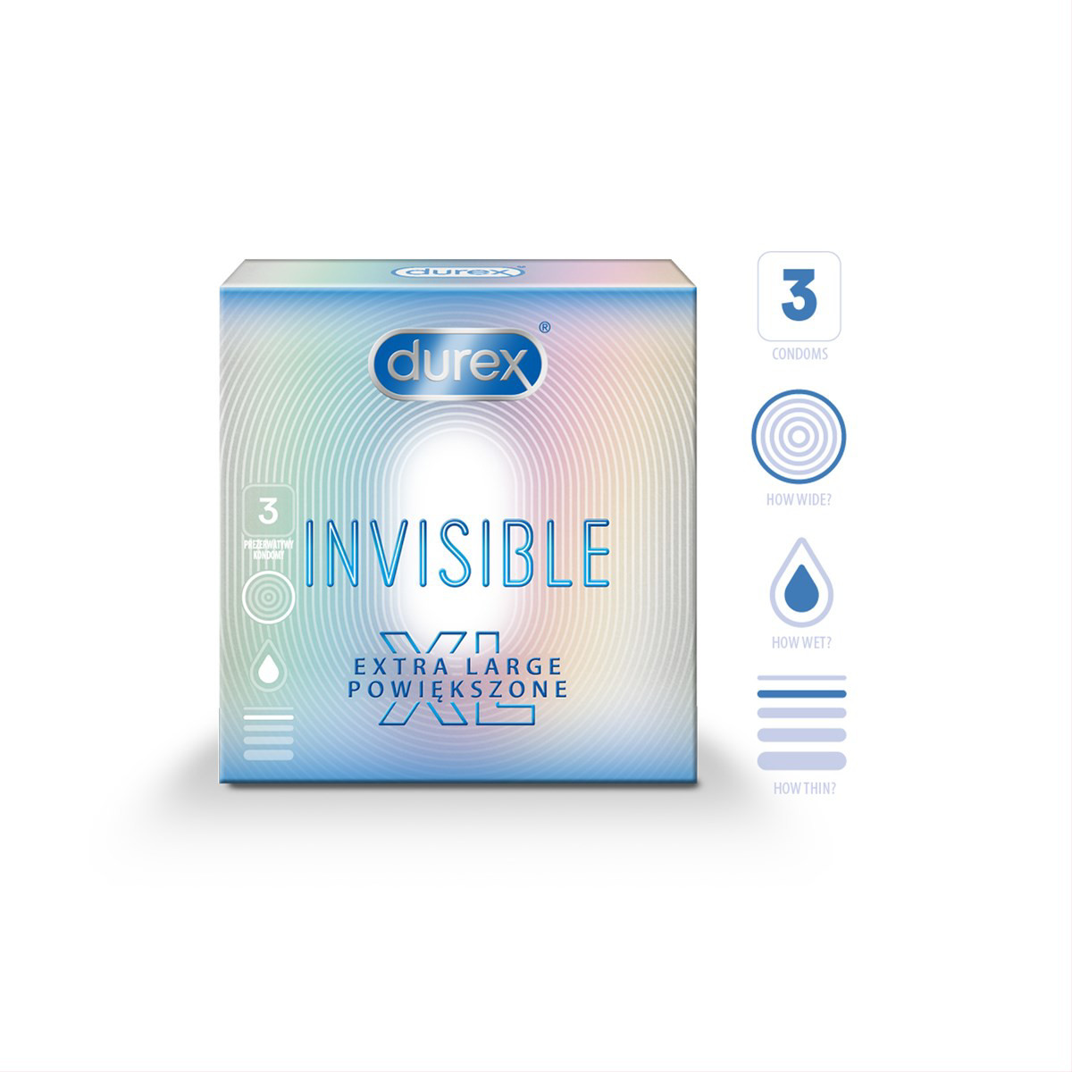 DUREX INVISIBLE XL, prezervatyvai, 3 vnt.
