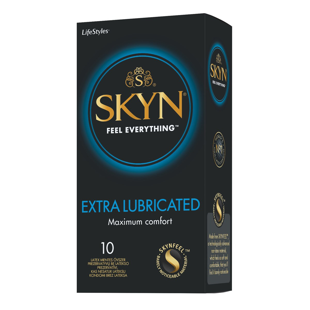 LIFESTYLES SKYN EXTRA LUBE, prezervatyvai, 10 vnt.