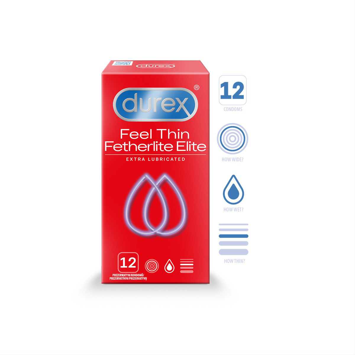 DUREX FEEL THIN EXTRA LUBRICATED, prezervatyvai, 12 vnt.