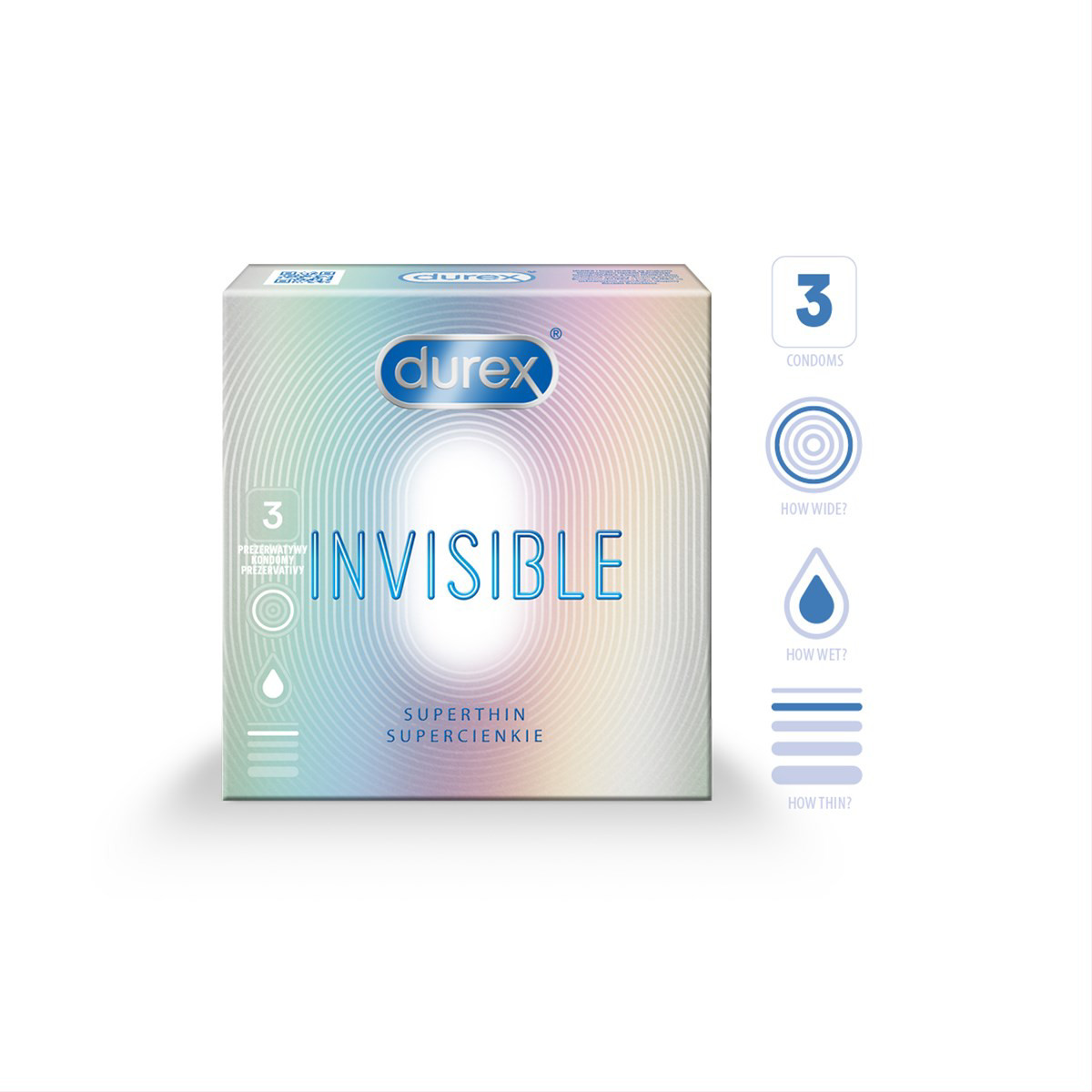 DUREX INVISIBLE EXTRA SENSITIVE, prezervatyvai, 3 vnt.