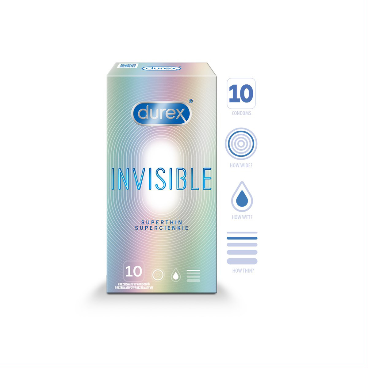 DUREX INVISIBLE EXTRA SENSITIVE, prezervatyvai, 10 vnt.