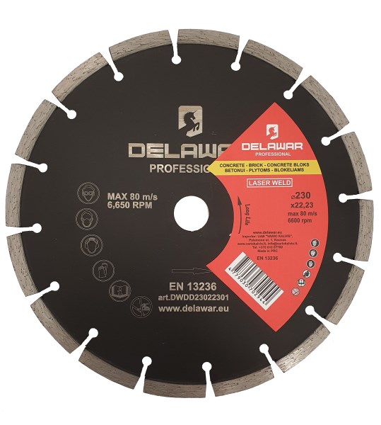 Diskas deimantinis 230x3x22,23 mm Segment Laser Delawar
