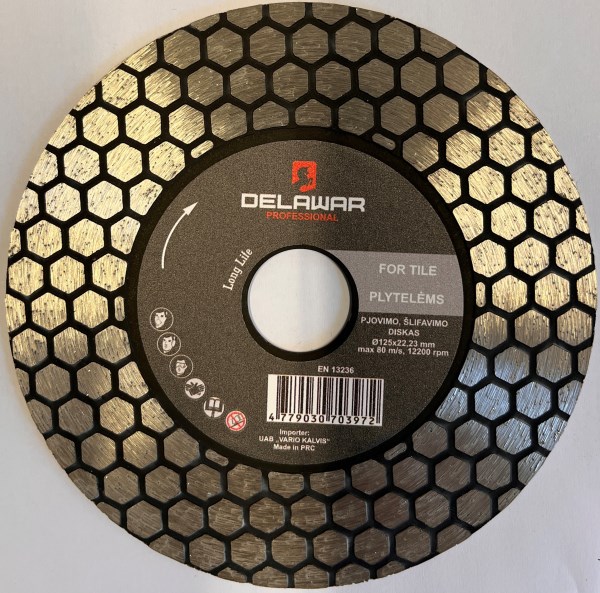 Diskas deimantinis 125x2x22,2 mm pjovimui šlifavimui Hex Delawar