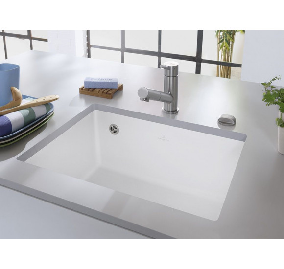 Villeroy - Boch Subway 60 SU keraminė plautuvė,montuojama po stalviršiu (su papildoma C+ danga) : Spalva - Balta blizgi (White Alpine), Ventilis - Ekscentrinis ventilis