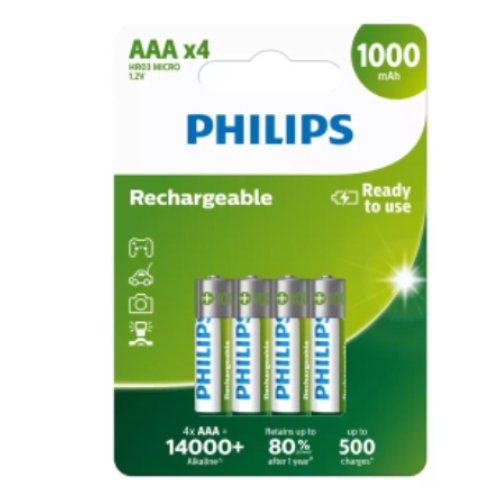 Pakraunami maitinimo elementai PHILIPS ALKALINE, HR03, 1.2V, AAA, 4 vnt.