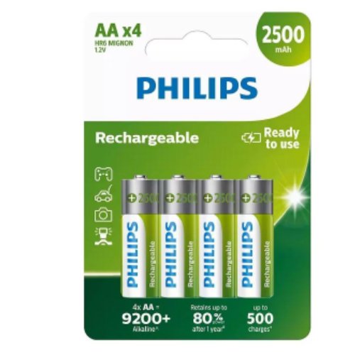 Pakraunami maitinimo elementai PHILIPS ALKALINE, HR6, 1.2V, AA, 4 vnt.