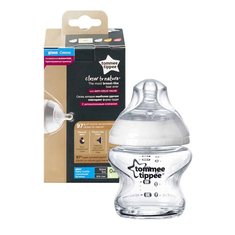 TOMMEE TIPPEE 150 ml Closer to Nature EASY-VENT stiklinis buteliukas