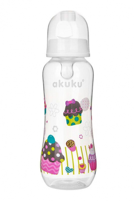AKUKU 250 ml maitinimo buteliukas su silikoniniu žinduku, А0005, baltas