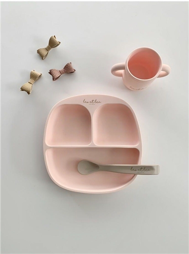leo et lea lėkštutė ASSIETTE SILICONE, 3 COMPARTIMENT, Shell Collection, Dusty Rose