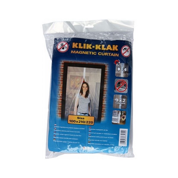 Magnetinis durų tinklelis nuo uodų, juodas 100 x 210-220 cm, 2 dalių