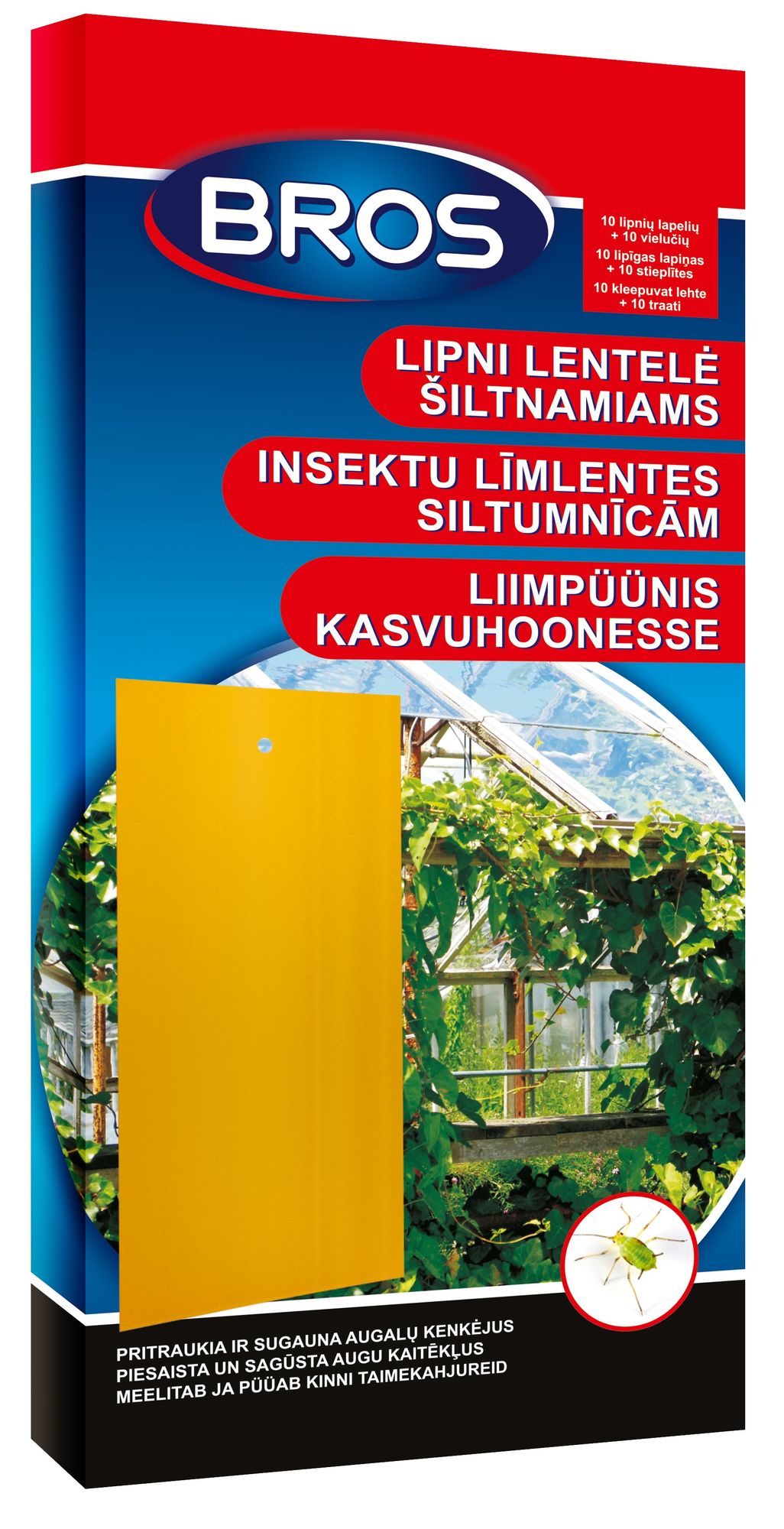 Lipni vabzdžių gaudyklė šiltnamiams BROS, 10 vnt.