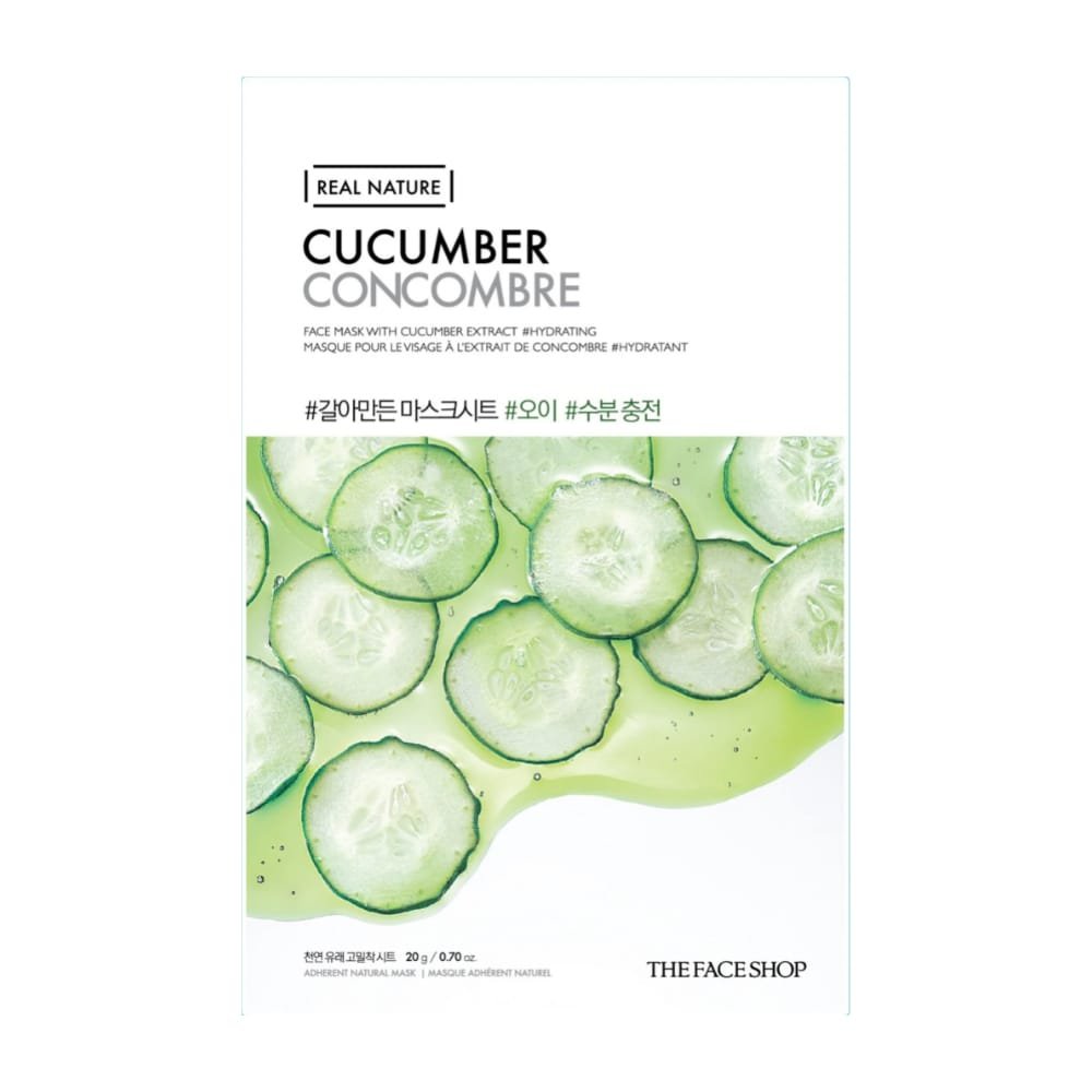 The Face Shop Real Nature Face Mask With Cucumber Extract - Lakštinė Veido Kaukė Su Agurkų Ekstraktu