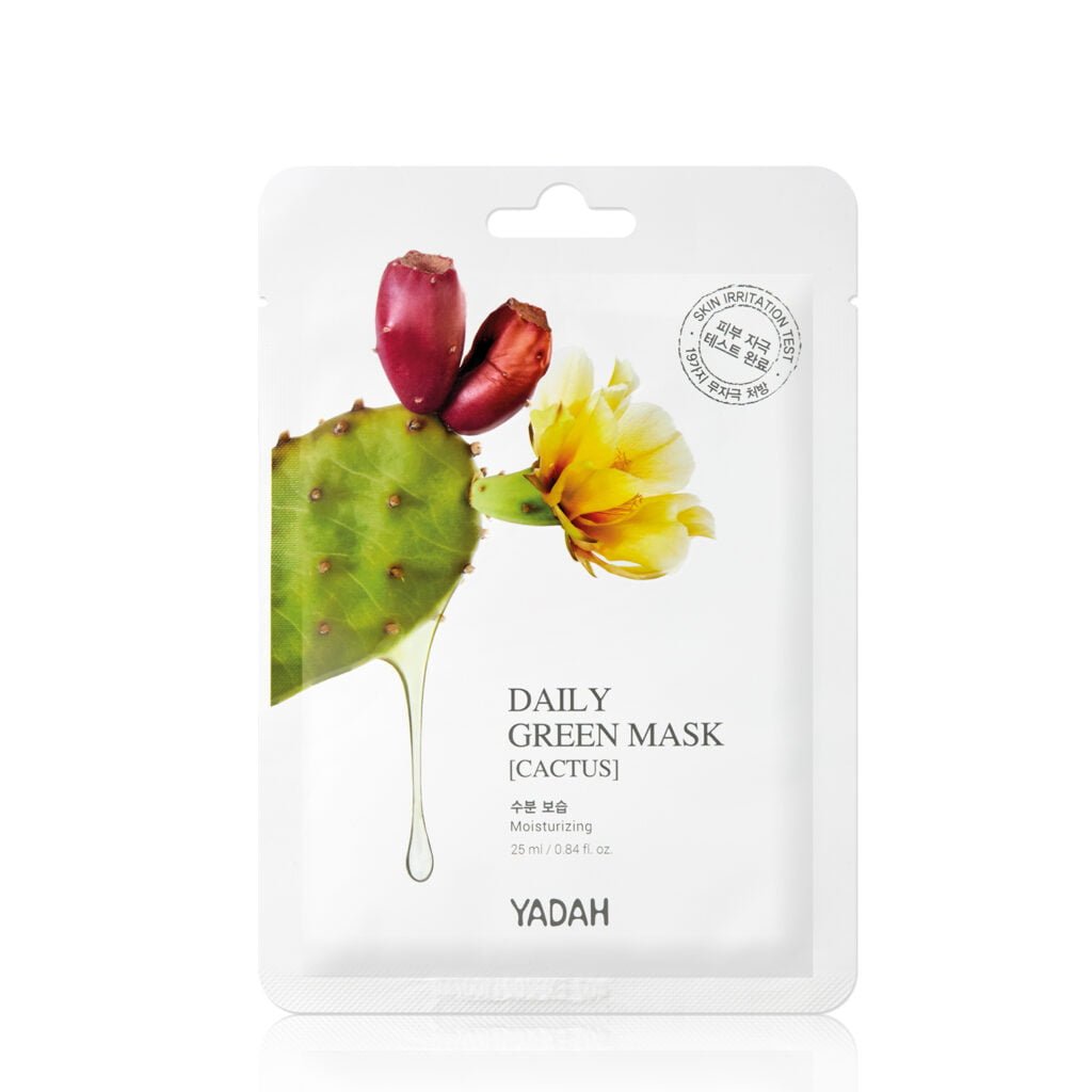 YADAH Daily Green Cactus Mask - Drėkinanti Lakštinė Veido Kaukė su Kaktusų Ekstraktu