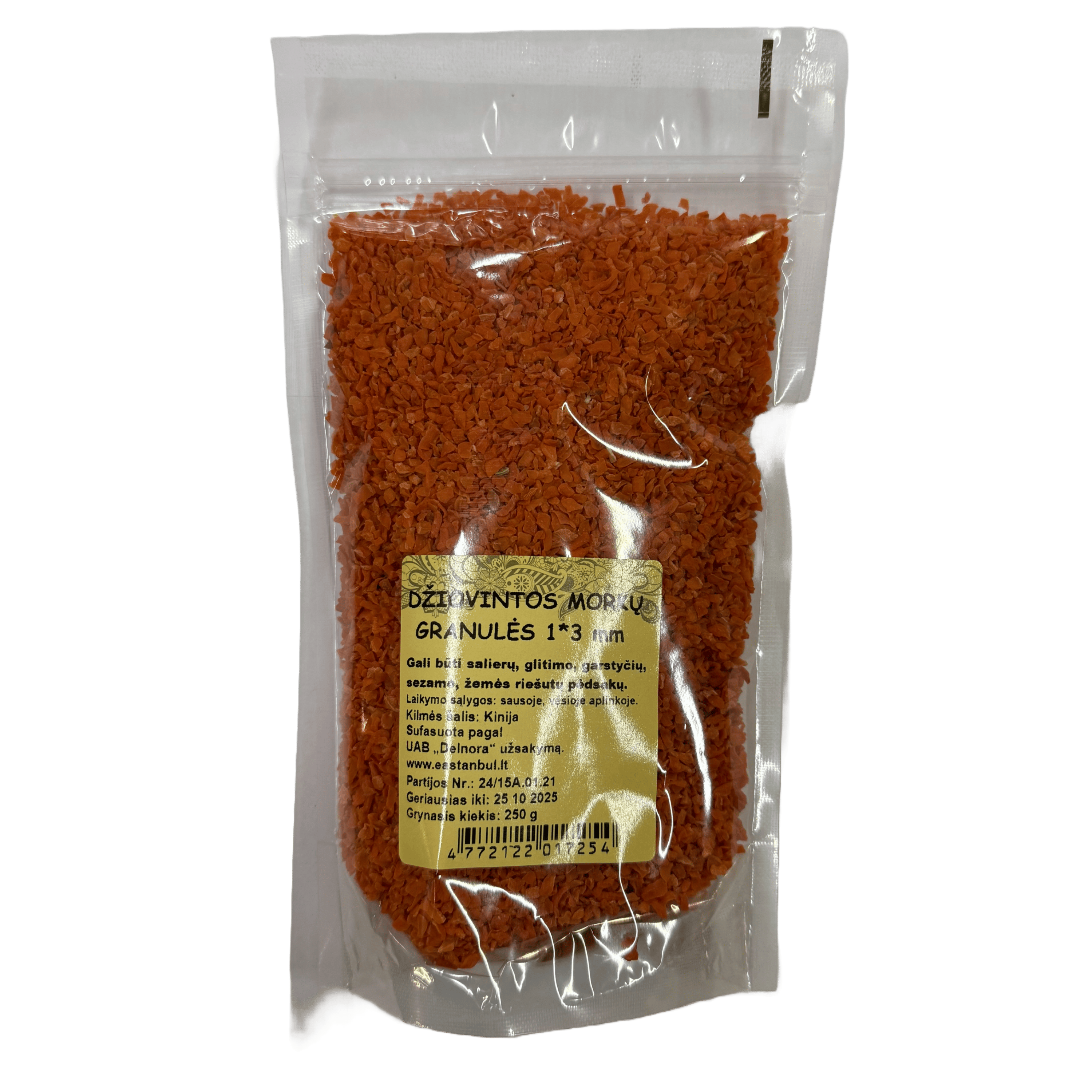 Morkų granulės džiovintos 1*3 mm, 250g